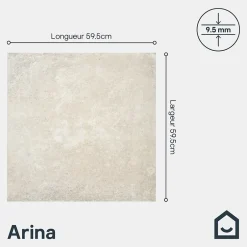 Carrelage sol et mur gris clair effet béton L.59,5 x l.59,5 cm x ép.8,7 mm, Arina-GoodHome Discount