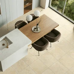 Carrelage sol et mur grès cérame émaillé effet travertin beige mat L.60 x l.60 cm x ép.7,4 mm, Traverno