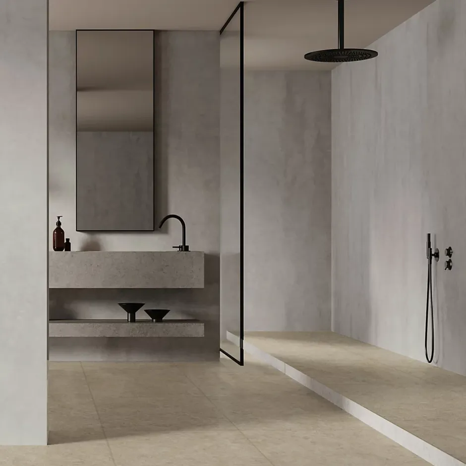 Carrelage sol et mur grès cérame émaillé effet travertin beige mat L.60 x l.60 cm x ép.7,4 mm, Traverno