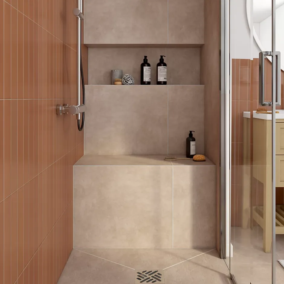 Carrelage sol et mur grès cérame émaillé effet travertin beige mat L.60 x l.60 cm x ép.7,4 mm, Traverno