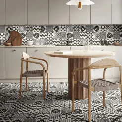 Carrelage sol et mur intérieur effet carreaux de ciment noirs et blancs L.20 x l.20 cm x ép.7,4 mm, Glamour Slate Mix- Outlet