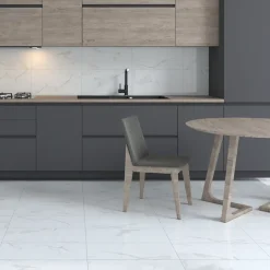 Ecoceramic Carrelage sol et mur intérieur en grès effet marbre blanc brillant L.60 x l.30 cm x ép.8,5 mm, Aria