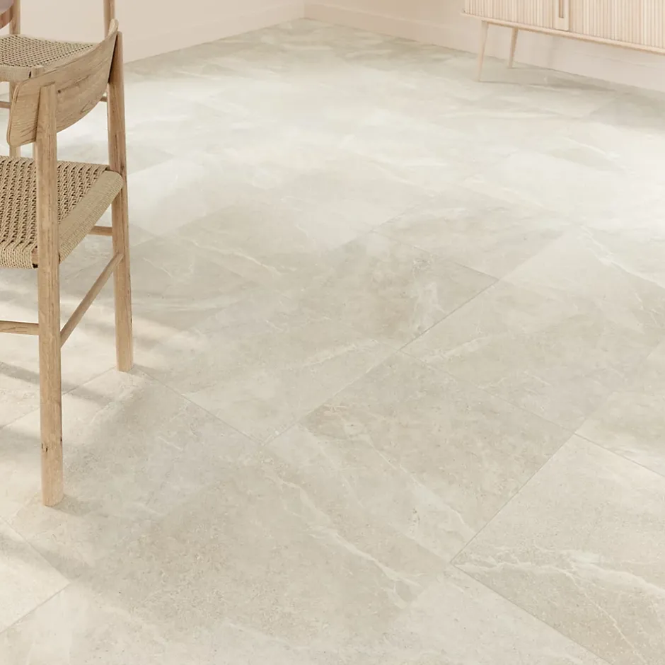 GoodHome Carrelage sol et mur intérieur beige effet pierre L.45 x l.45 cm x ép.9,1 mm, Limo Mocca