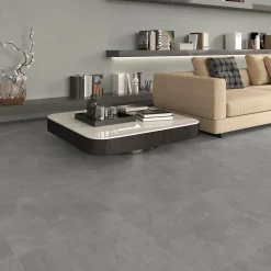 Carrelage sol et mur intérieur gris moyen effet béton L.60 x l.60 cm x ép.9,5 mm, District-Ecoceramic Outlet