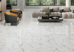 Carrelage sol et mur intérieur effet marbre blanc brillant L.33,3 x l.33,3 cm x ép.9,1 mm, Cavana Calacatta- Hot