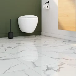 Carrelage sol et mur intérieur effet marbre blanc brillant L.33,3 x l.33,3 cm x ép.9,1 mm, Cavana Calacatta- Hot