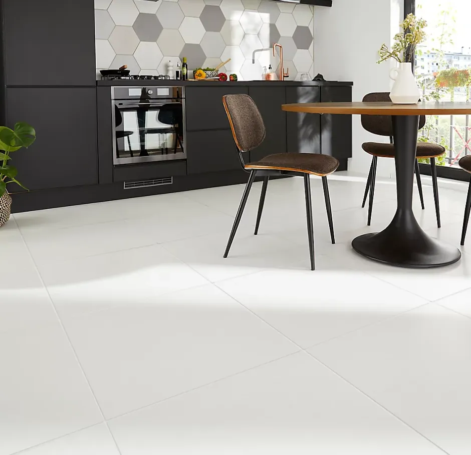 Carrelage sol et mur intérieur blanc mat L.60 x l.60 cm x ép.9 mm, Plain-GoodHome Online