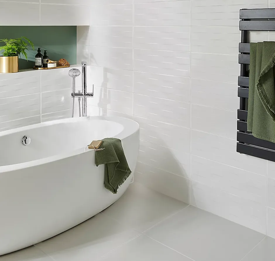 Carrelage sol et mur intérieur blanc mat L.60 x l.60 cm x ép.9 mm, Plain-GoodHome Online