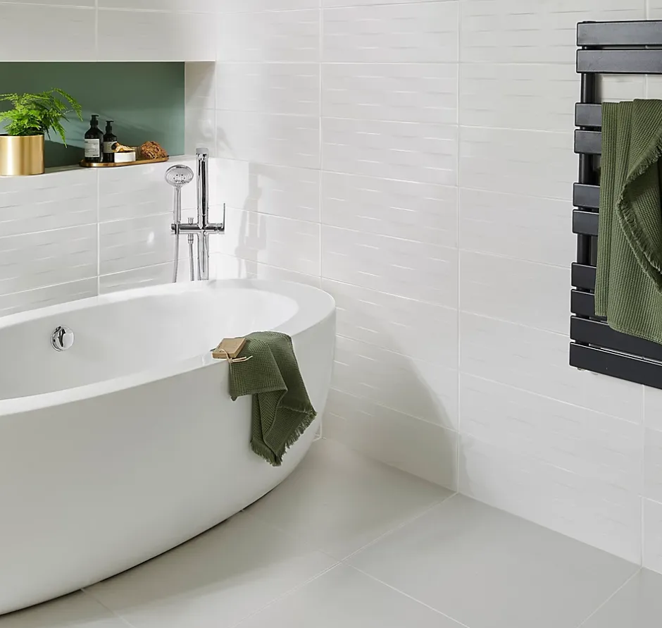 Carrelage sol et mur intérieur blanc mat L.60 x l.60 cm x ép.9 mm, Plain-GoodHome Online