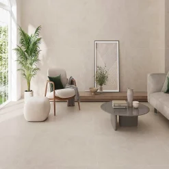 Carrelage sol et mur intérieur en grès cérame émaillé effet pierre beige mat L.60 x l.60 cm x ép.8,5 mm, Basilea-Ecoceramic Hot