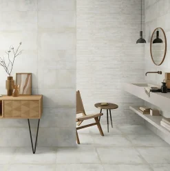 Carrelage sol et mur intérieur en grès cérame émaillé effet béton blanc satin L.61 x l.31 cm x ép.8 mm, Malt