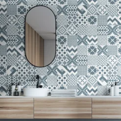 Carrelage sol et mur intérieur effet carreaux de ciment tons bleus L.20 x l.20 cm x ép.7,4 mm, Glamour Océan Mix- Best