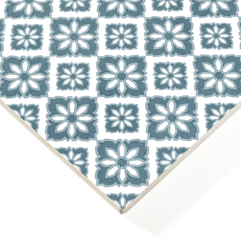 Carrelage sol et mur intérieur effet carreaux de ciment tons bleus L.20 x l.20 cm x ép.7,4 mm, Glamour Océan Mix- Best