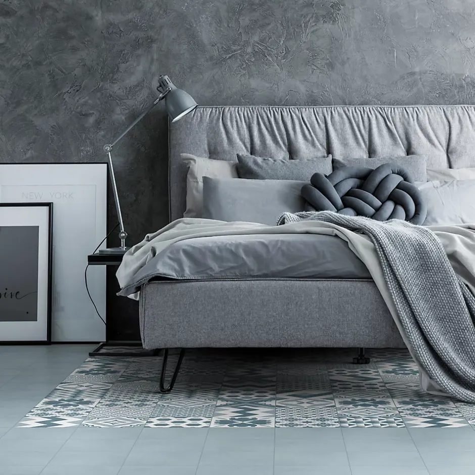 Carrelage sol et mur intérieur effet carreaux de ciment tons bleus L.20 x l.20 cm x ép.7,4 mm, Glamour Océan Mix- Best