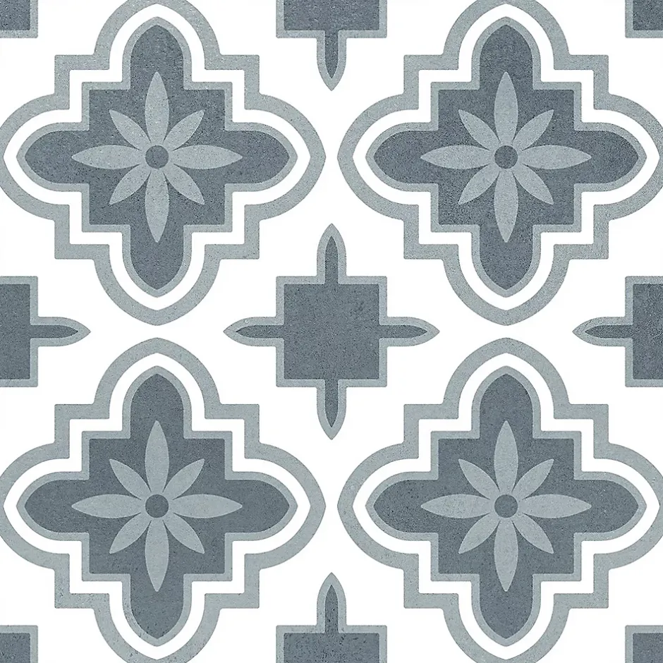 Carrelage sol et mur intérieur effet carreaux de ciment tons bleus L.20 x l.20 cm x ép.7,4 mm, Glamour Océan Mix- Best