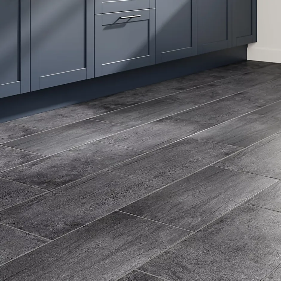 GoodHome Carrelage sol et mur intérieur anthracite effet pierre L.60 x l.30 cm x ép.9,5 mm, Oikos