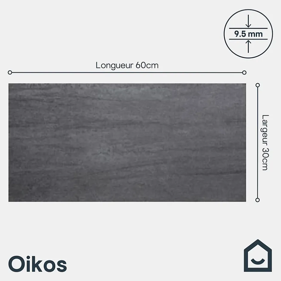 GoodHome Carrelage sol et mur intérieur anthracite effet pierre L.60 x l.30 cm x ép.9,5 mm, Oikos