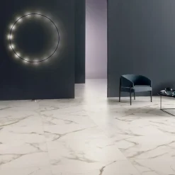 Carrelage sol et mur intérieur en grès cérame effet marbre blanc mat L.60 x l.60 cm x ép.9 mm, Fiordo Reve