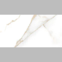 Carrelage sol et mur intérieur en grès cérame émaillé effet marbre blanc et doré poli L.60 x l.30 cm x ép.9 mm, Fiordo Reve- New