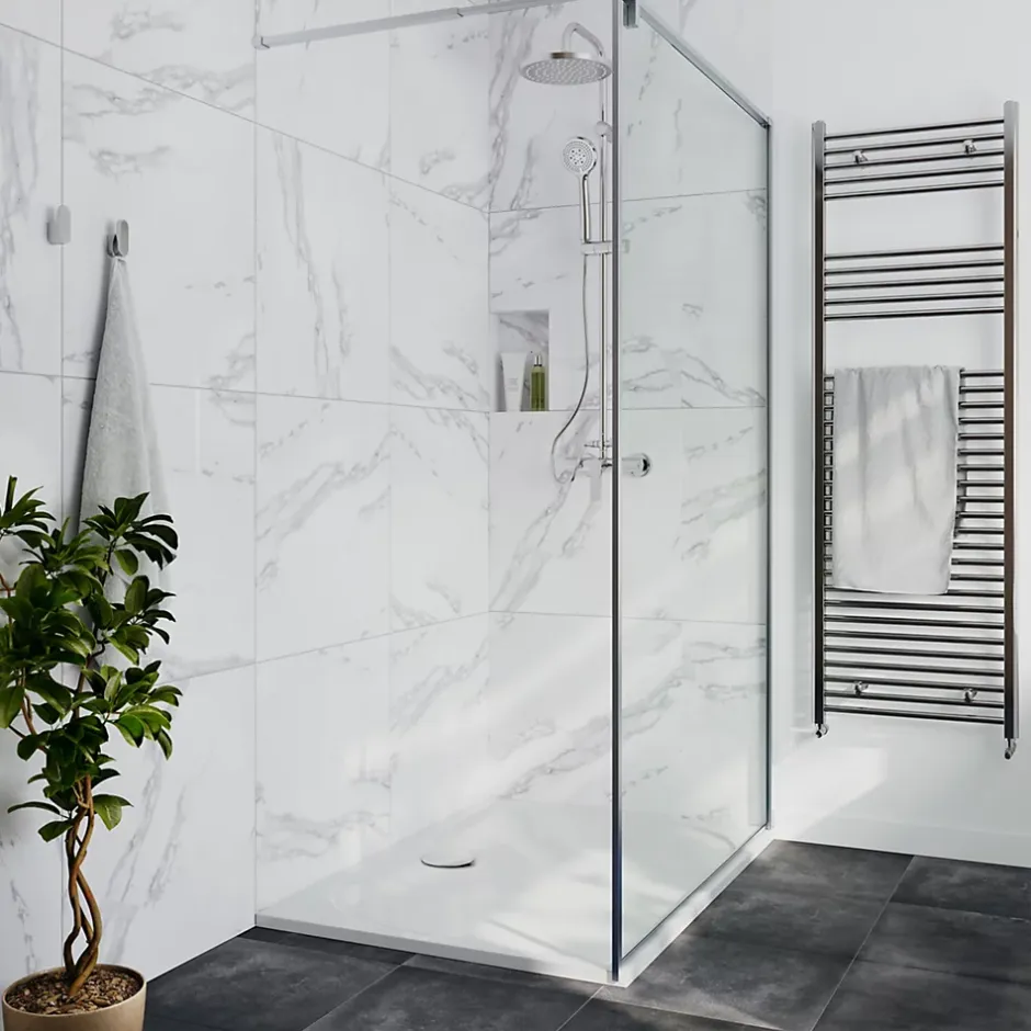 Carrelage sol et mur intérieur en grés cérame émaillé effet marbre blanc poli L.60 x l.60 cm x ép.9 mm, Ultimate Marble-GoodHome Outlet