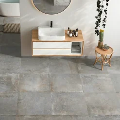 Carrelage sol et mur intérieur gris effet pierre L.60 x l.60 cm x ép.9 mm, Volcano