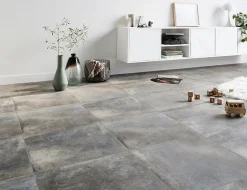 Carrelage sol et mur intérieur gris effet pierre L.60 x l.60 cm x ép.9 mm, Volcano