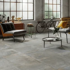 Carrelage sol et mur intérieur gris effet pierre L.60 x l.60 cm x ép.9 mm, Volcano