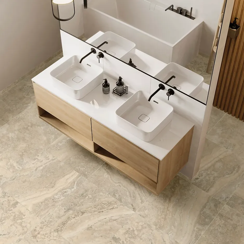 Carrelage sol et mur intérieur effet pierre beige L.60 x l.60 cm x ép.8 mm, Siena- New