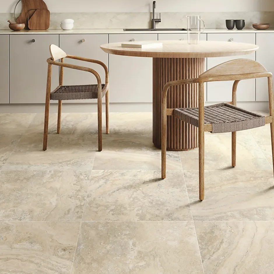 Carrelage sol et mur intérieur effet pierre beige L.60 x l.60 cm x ép.8 mm, Siena- New