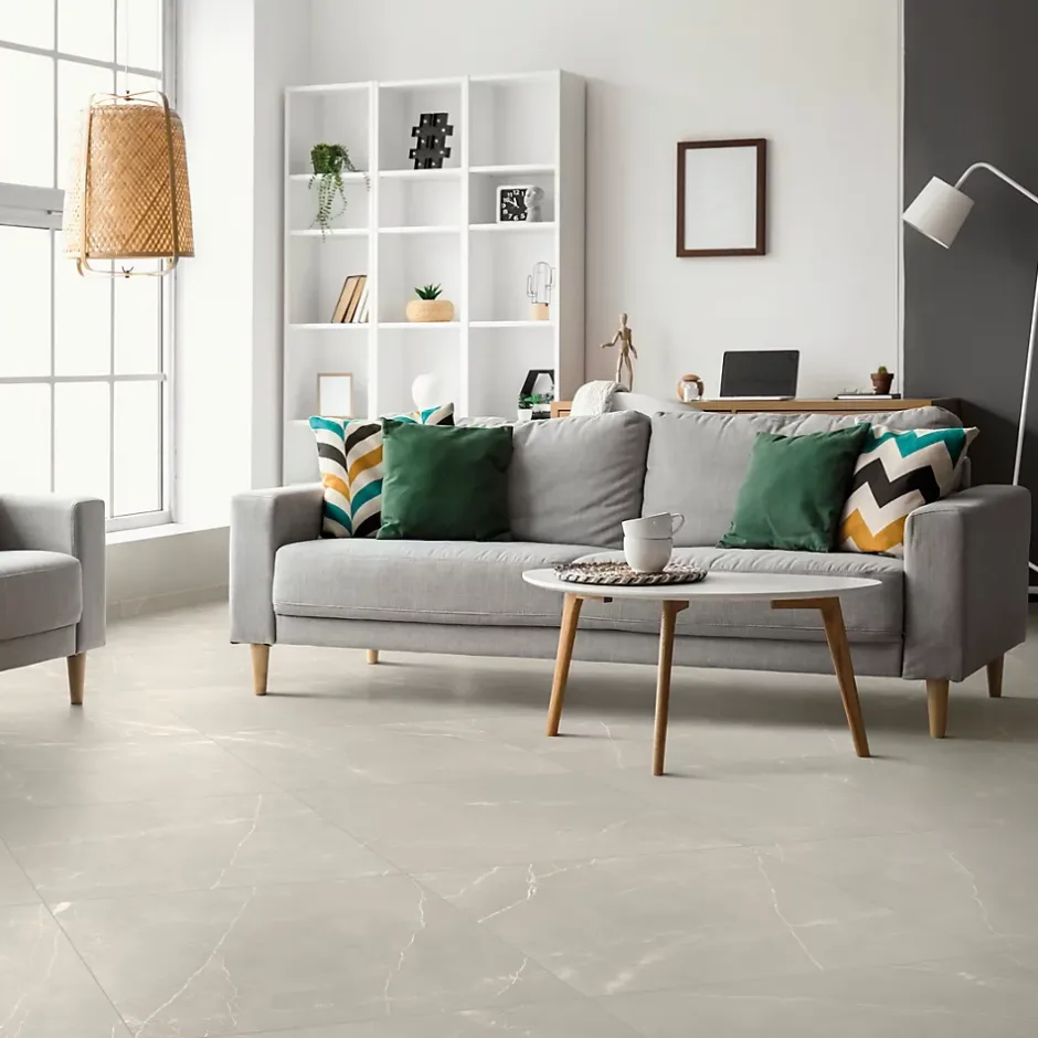 Carrelage sol et mur intérieur effet marbre beige grisé L.61 x l.61 cm x ép.9 mm, Stone Marble- Discount