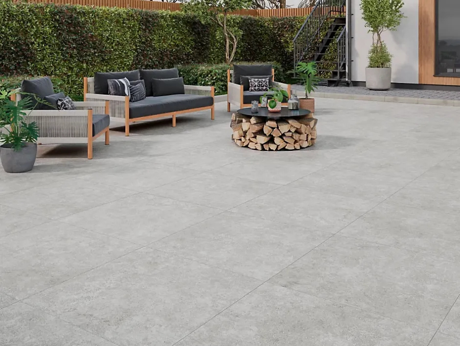 Cristacer Carrelage sol et mur intérieur / extérieur antidérapant effet béton Blent White l.90 X L.90 cm rectifié 1er choix R11