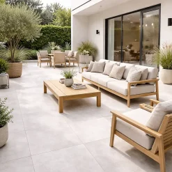 Cristacer Carrelage sol et mur intérieur / extérieur antidérapant effet béton Blent White l.90 X L.90 cm rectifié 1er choix R11