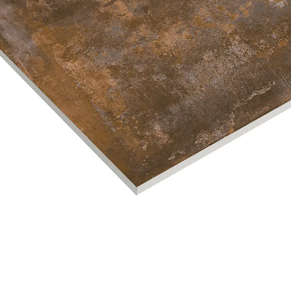 Carrelage sol et mur intérieur en grès cérame émaillé effet béton marron cuivré satin L.60 x l.60 cm x ép.8 mm, Malt- Outlet