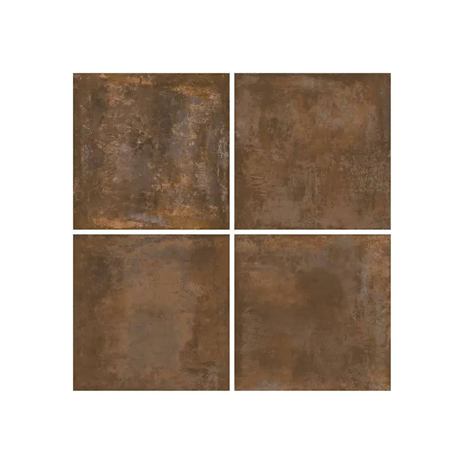 Carrelage sol et mur intérieur en grès cérame émaillé effet béton marron cuivré satin L.60 x l.60 cm x ép.8 mm, Malt- Outlet