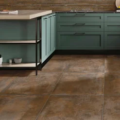 Carrelage sol et mur intérieur en grès cérame émaillé effet béton marron cuivré satin L.60 x l.60 cm x ép.8 mm, Malt- Outlet