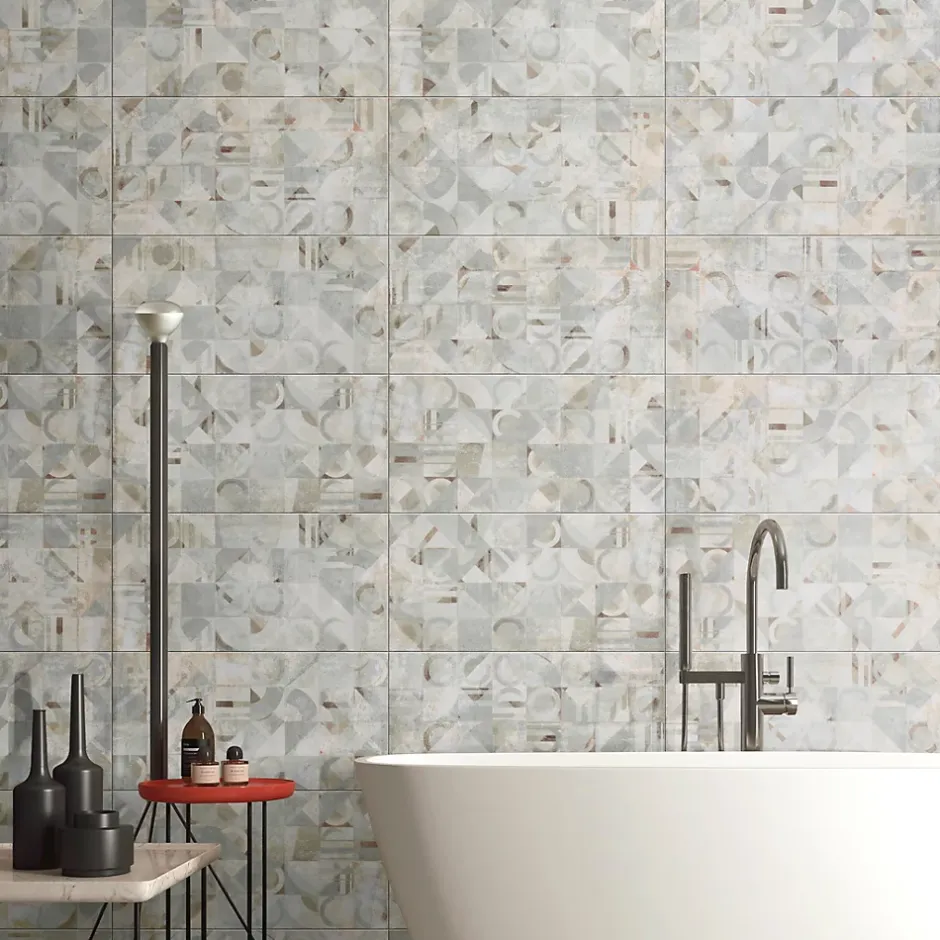 Carrelage sol et mur intérieur en grès cérame émaillé effet béton décoré multicouleurs satin L.61 x l.31 cm x ép.8 mm, Malt- Online