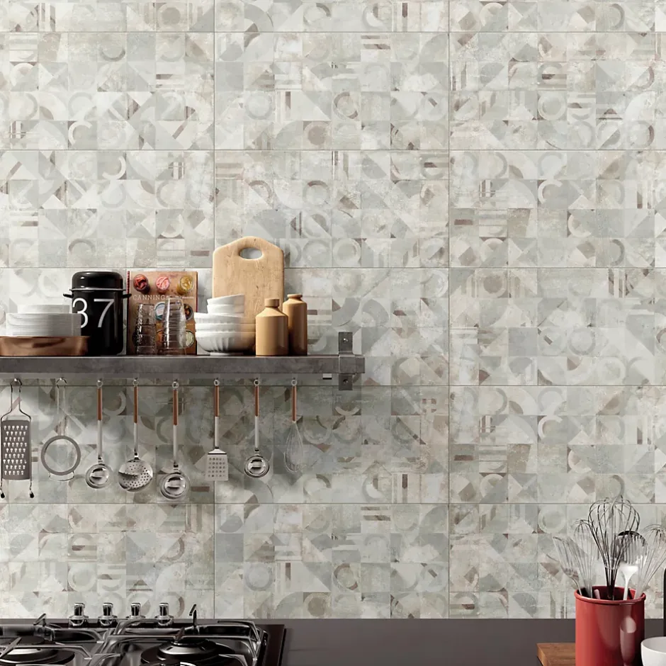 Carrelage sol et mur intérieur en grès cérame émaillé effet béton décoré multicouleurs satin L.61 x l.31 cm x ép.8 mm, Malt- Online