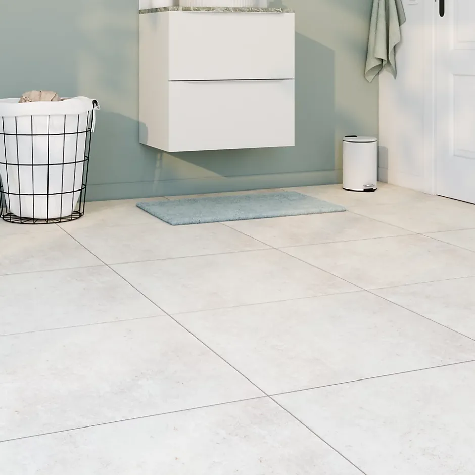 Carrelage sol et mur intérieur effet béton blanc mat L.60 x l.60 cm x ép.10 mm, Saumur