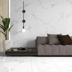 Ecoceramic Carrelage sol et mur intérieur en grès effet marbre blanc brillant L.60 x l.60 cm x ép.8,5 mm, Aria