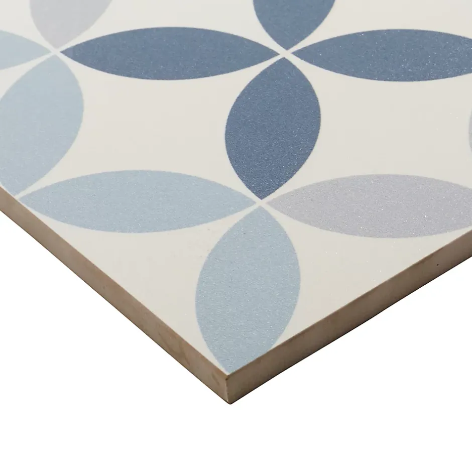 Colours Carrelage sol et mur intérieur Hydrolic effet carreau de ciment décor cercle bleu L. 20 x l. 20 x Ep. 1 cm