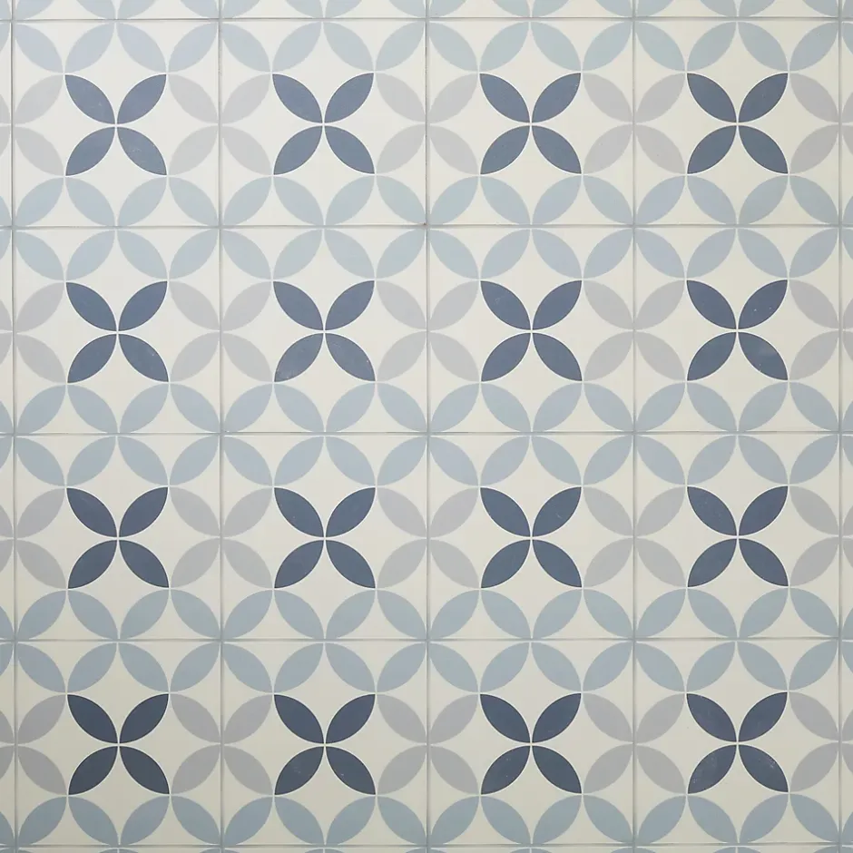 Colours Carrelage sol et mur intérieur Hydrolic effet carreau de ciment décor cercle bleu L. 20 x l. 20 x Ep. 1 cm