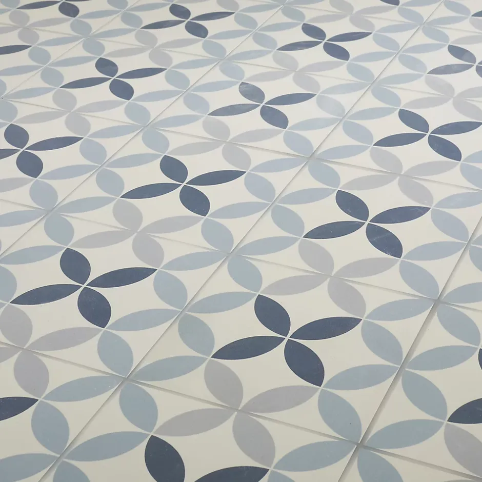 Colours Carrelage sol et mur intérieur Hydrolic effet carreau de ciment décor cercle bleu L. 20 x l. 20 x Ep. 1 cm