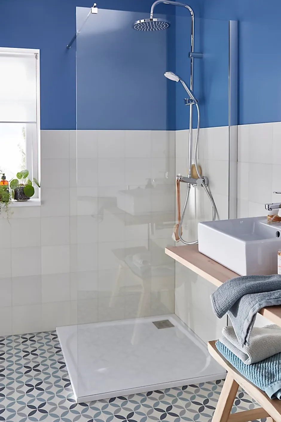 Colours Carrelage sol et mur intérieur Hydrolic effet carreau de ciment décor cercle bleu L. 20 x l. 20 x Ep. 1 cm