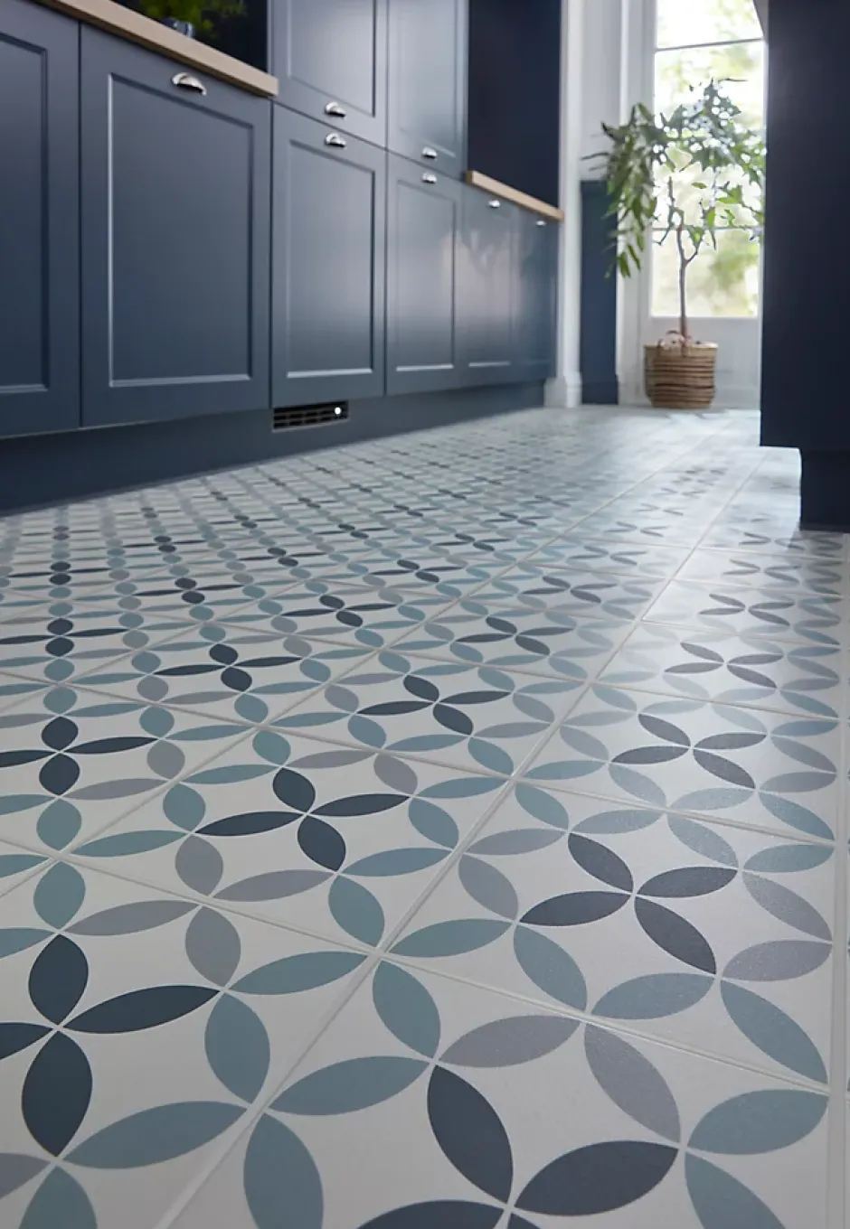 Colours Carrelage sol et mur intérieur Hydrolic effet carreau de ciment décor cercle bleu L. 20 x l. 20 x Ep. 1 cm