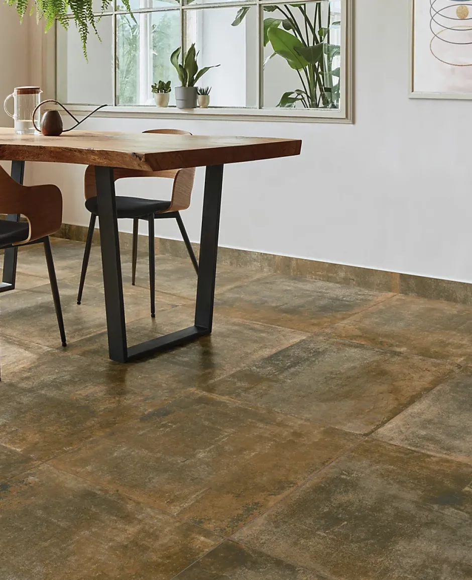 Carrelage sol et mur intérieur effet béton oxydé L.61 x l.61 cm x ép.9 mm, Real Ruggine