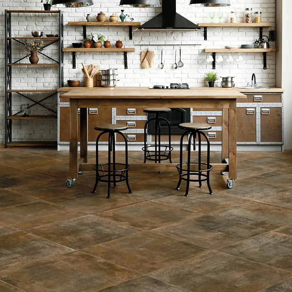 Carrelage sol et mur intérieur effet béton oxydé L.61 x l.61 cm x ép.9 mm, Real Ruggine