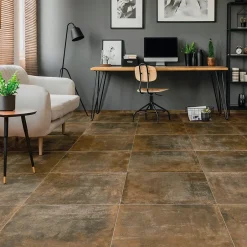 Carrelage sol et mur intérieur effet béton oxydé L.61 x l.61 cm x ép.9 mm, Real Ruggine