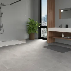 Carrelage sol et mur intérieur gris clair effet béton L.60 x l.60 cm x ép.9,5 mm, District-Ecoceramic Discount