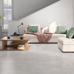 Carrelage sol et mur intérieur gris clair effet béton L.60 x l.60 cm x ép.9,5 mm, District-Ecoceramic Discount