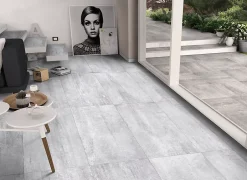 Carrelage sol et mur intérieur gris mat effet pierre L.120 x l.60 cm x ép.9 mm, Cemlam- Hot